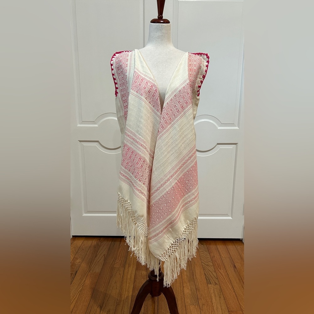 Traditional Mexican rebozo from Oaxaca. Mexican shawl. Fringed open front Vest.